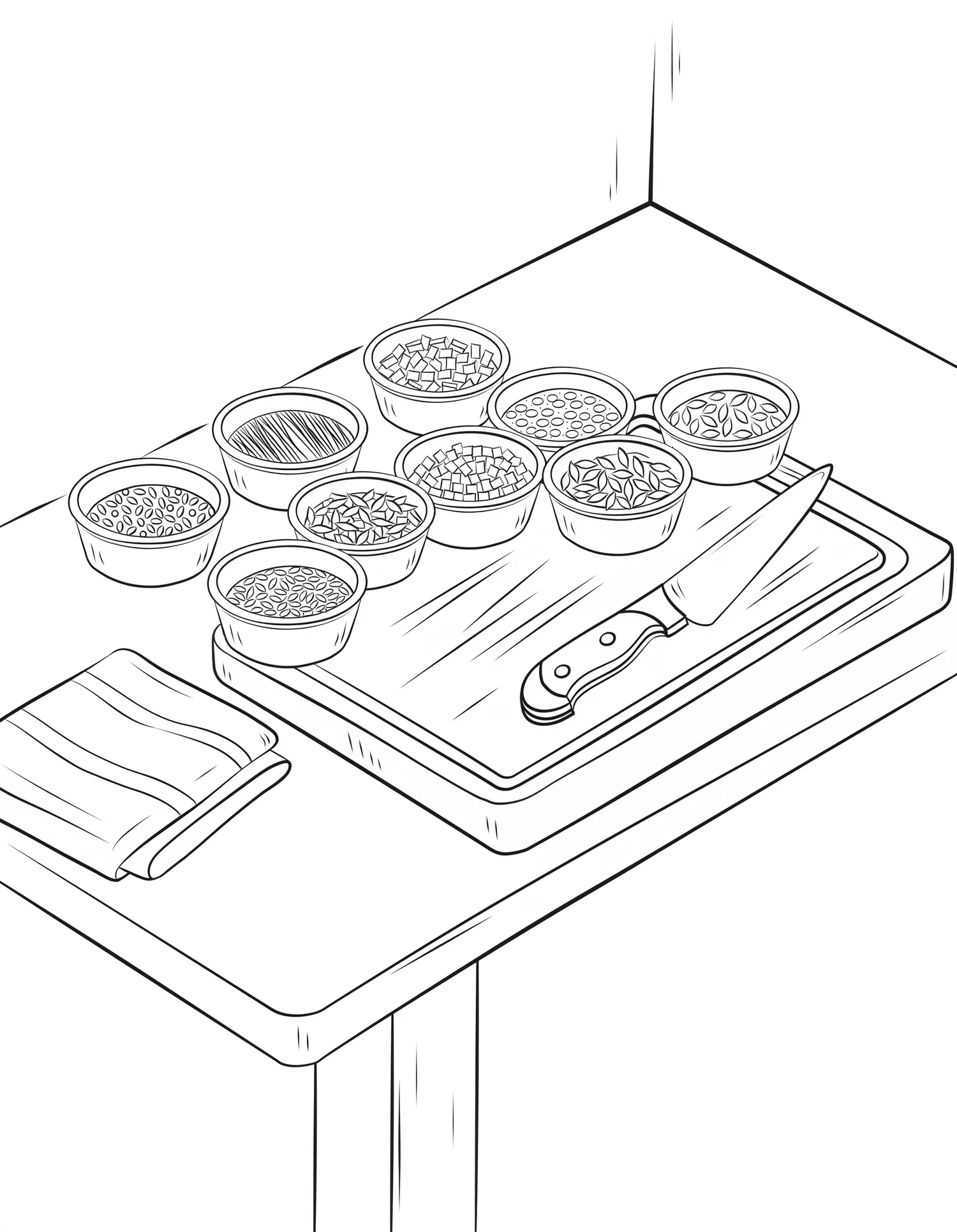 Mise en Place du Cuisinier Artisan, Coloriage cuisine à imprimer gratuitement